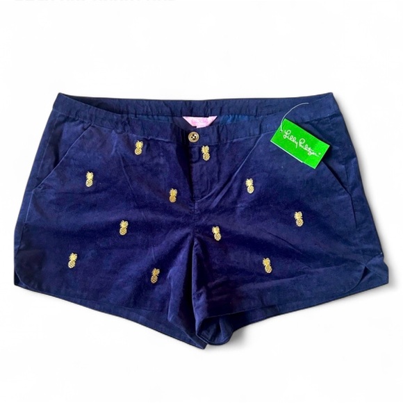 NEW Lilly Pulitzer 14 Adie Shorts True Navy Blue Velvet Gold Pineapple Preppy